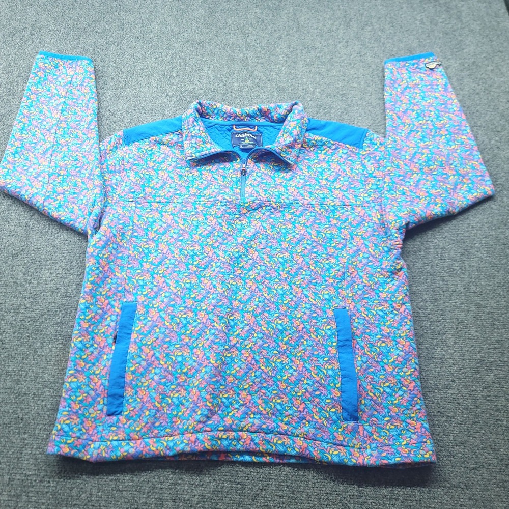 Chubbies Boomshakalaka Floral Quilted Quarter Zip Pullover Blue Mens Large